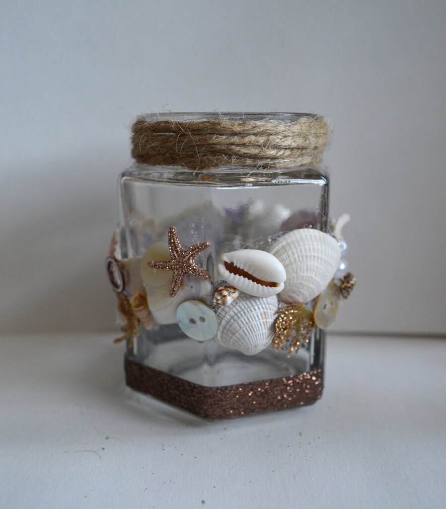 Seashell Mason Jar seashells homedecor wedding decor by RSolomons