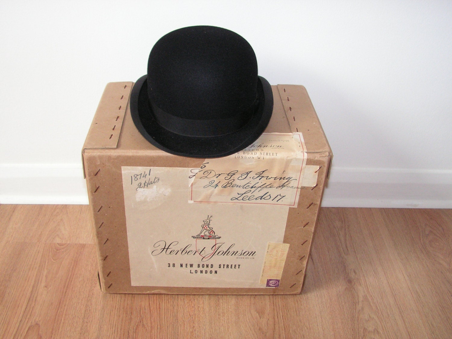 Vintage 1957 Herbert Johnson Bowler Hat With Original Box Bond