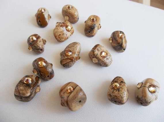 Picture Jasper Semi-Precious Stone Nuggets with Swarovski Light Colorado Topaz Flat Back Crystals