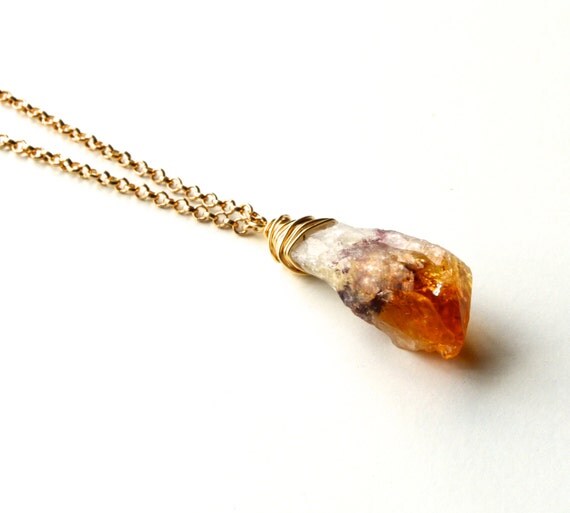 Raw citrine necklace Citrine pendant Raw stone pendant