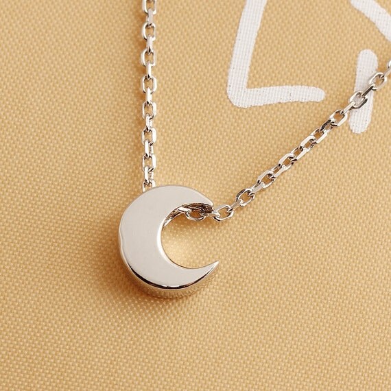 Sterling Silver Necklace Simple Crescent Moon Charm Pendant