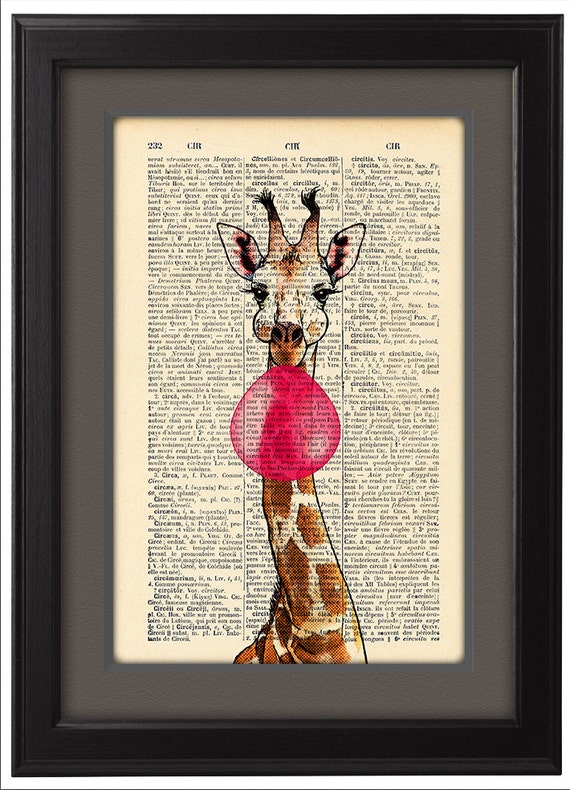 Happy Giraffe and Bubblegum pop, Funny poster,  Dictionary Print  poster, Happy Giraffe Gift poster, Dorm College Home Wall decor, CODE/147