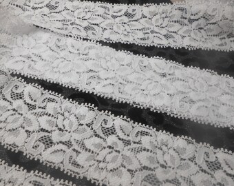 White Stretch Lace by the Yard, elastic webbing,Lace for Headbands,Wholesale Headbands, 1.5 inch or about 38 mm