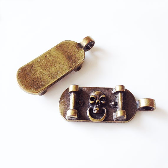 2 Skateboard Charms Antique Bronze Tone Bronze Skate Charms