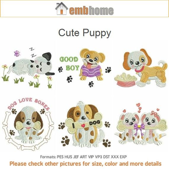 Cute Puppy Dog Animal Machine Embroidery Designs Instant