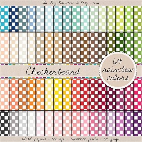 64 Checkerboard digital paper geometric square by TheDigiRainbow