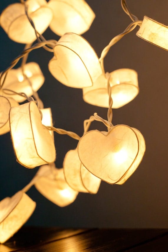 20 Battery Powered LED Romantic White Heart Paper Lantern