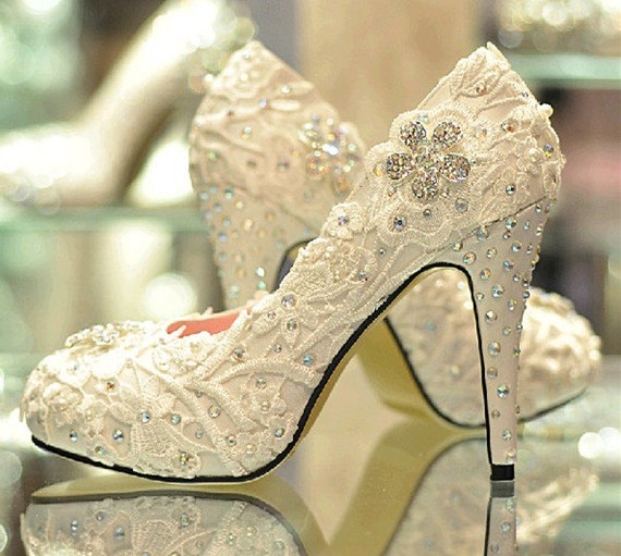 Lace Wedding Shoes,Crystal Bridal Shoes, Rhinestones Wedding Shoes, Bling Wedding Shoes, Beaded Lace Shoes, Floral Lace Shoes