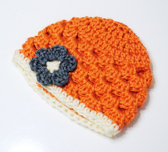 Tangerine Orange Baby Girl Hat Textured Flower by TEHChildren