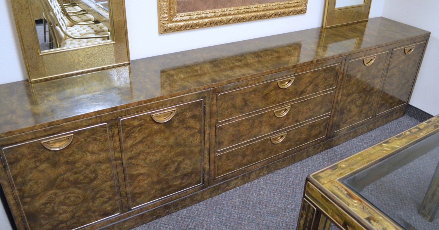 Vintage Dark Burl Wood Credenza, Buffet, 12 drawers Haute Juice