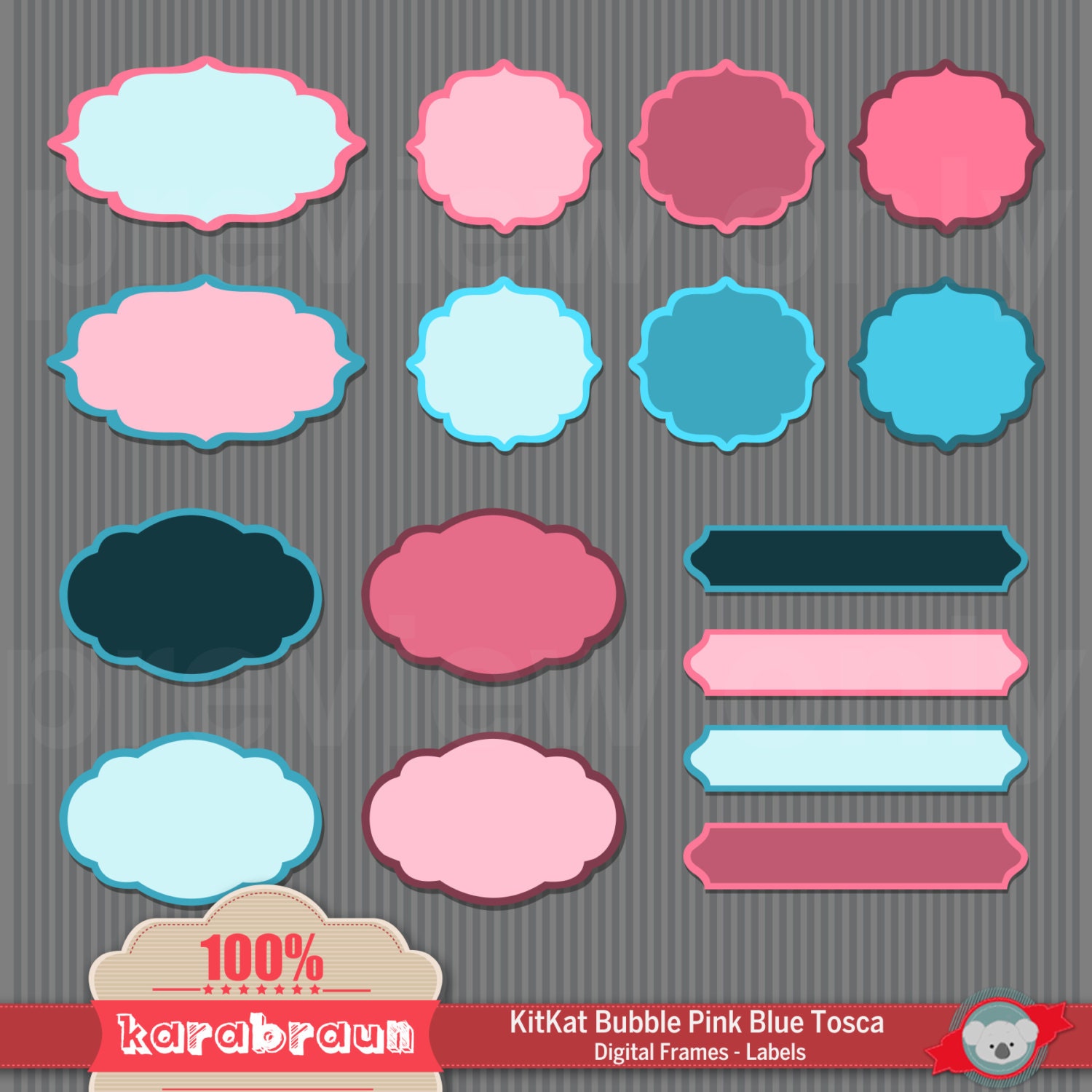KitKat Bubble Pink Blue Tosca Digital Frames printables