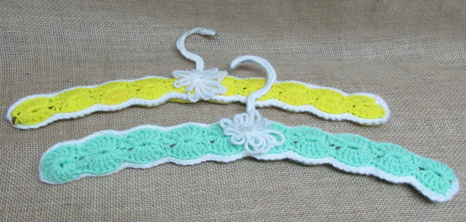 1970s Vintage Crochet Wooden Hangers by oldmanscountrystore