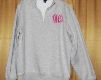 Monogrammed pullover sweatshirt 1/4 zip