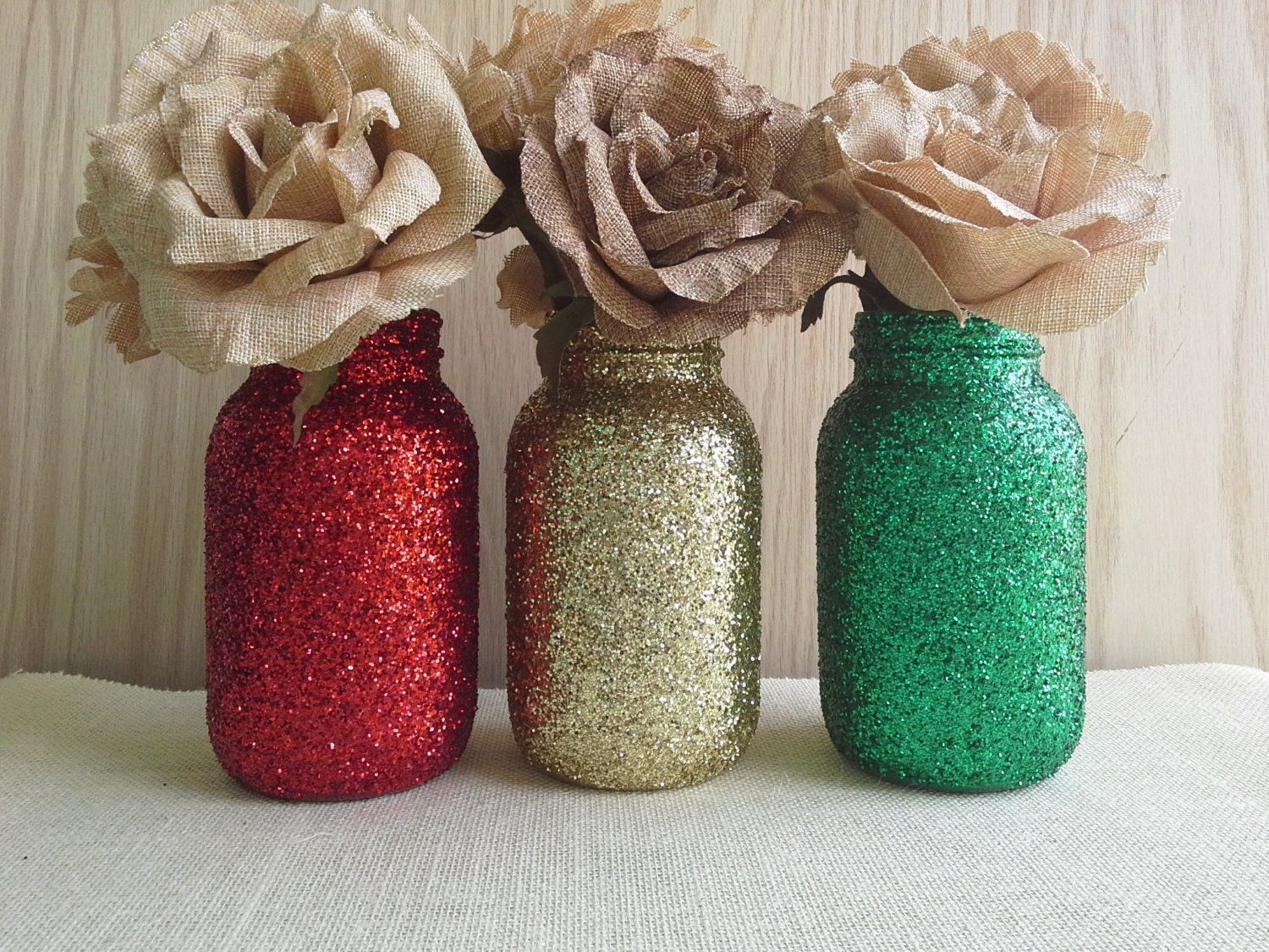 Christmas Glitter set of three quart size mason jars