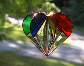 Stained Glass Heart Rainbow, Rainbow Heart, Bevel Heart, Rainbow suncatcher, Stained glass Suncatcher, Heart Suncatcher