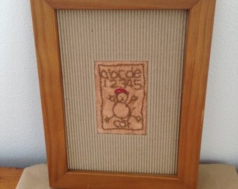 faux vintage sampler 'cat abc'