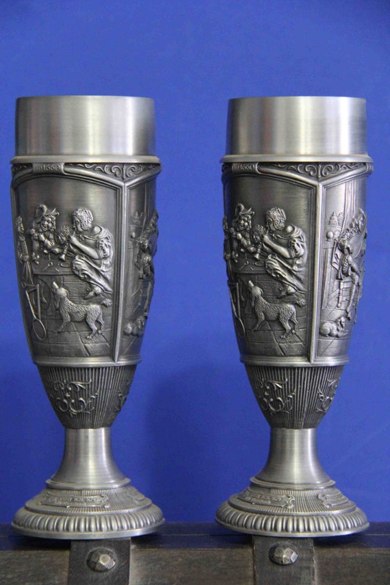 German Pewter Goblets WMF Zinn 3 Panels