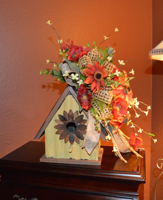 Items similar to Birdhouse Floral Arrangement, Silk Arrangement