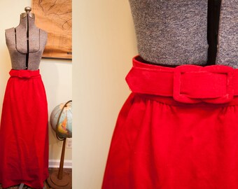 Vintage 60s Mod Nelly de Grab Red Velvet Maxi Skirt with Belt