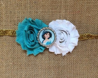 Disney Princess inspired Jasmine Headband, Aladdin, shabby flower, baby/toddler