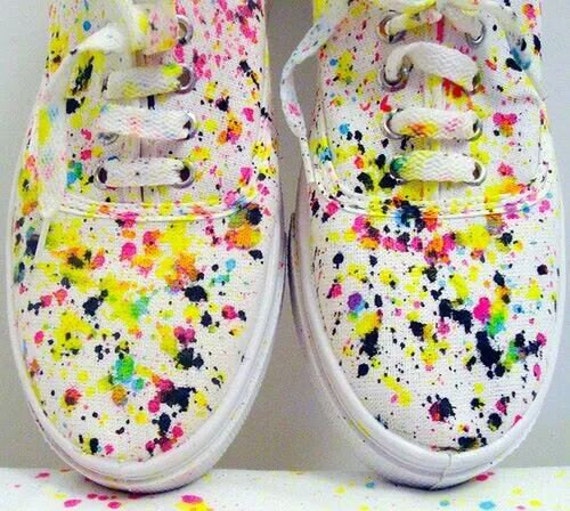 Items similar to CUSTOM PAINT SPLATTER womens white canvas plimsoll