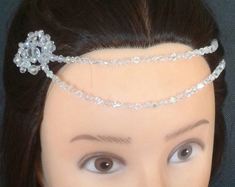 Beautiful handmade Glass Crystal Head Chain/ Forehead Embellishment, Boho Bride, eye catching unique.