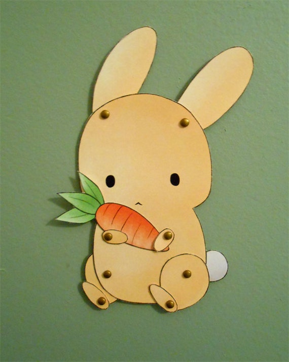 bunny printable easter Doll Yellow Articulated Paper Pattern: Bunny Printable