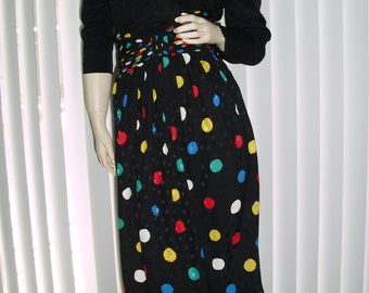 Vintage St.Gillian black multicolor polka dot silk dress @ Vintage 50s 60s 70s Boutique