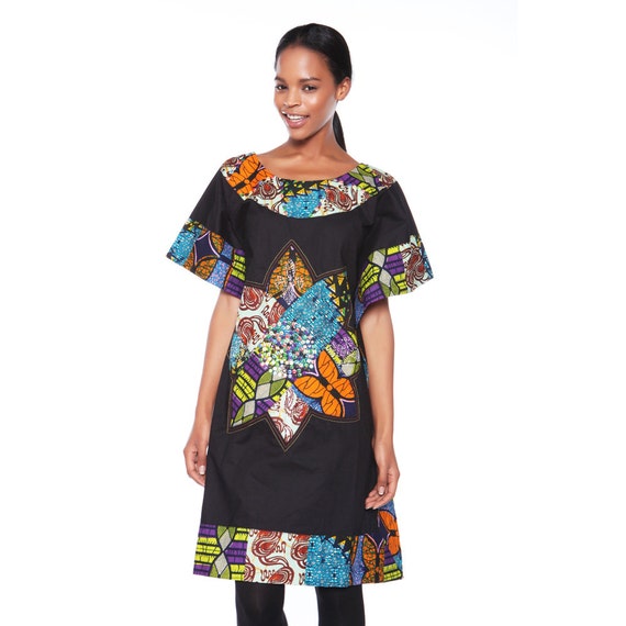  Kaftan Dress Black Dress Ankara Patchwork African print 