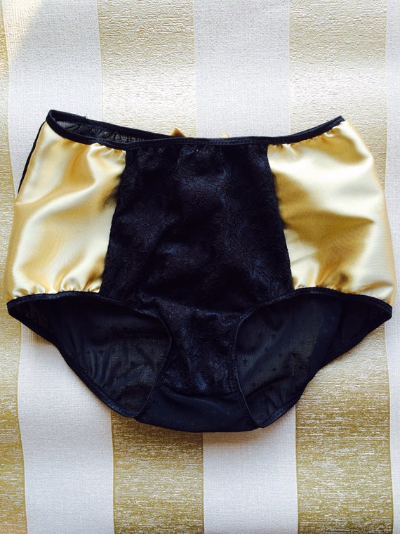 SALE Matte Gold Satin Belly Button Knickers Vintage Inspired