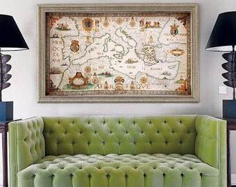 Map of Mediterranean 1674, Baroque map of Mediterranean sea in 4 sizes up to 52x30" (130x75 cm) Nautical chart - Limited Edition of 100
