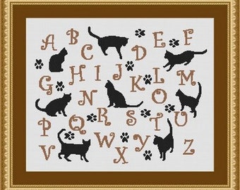 CAT ALPHABET/ chats - Counted cross stitch pattern /grille point de croix,Cross Stitch PDF, Instant download , free shipping