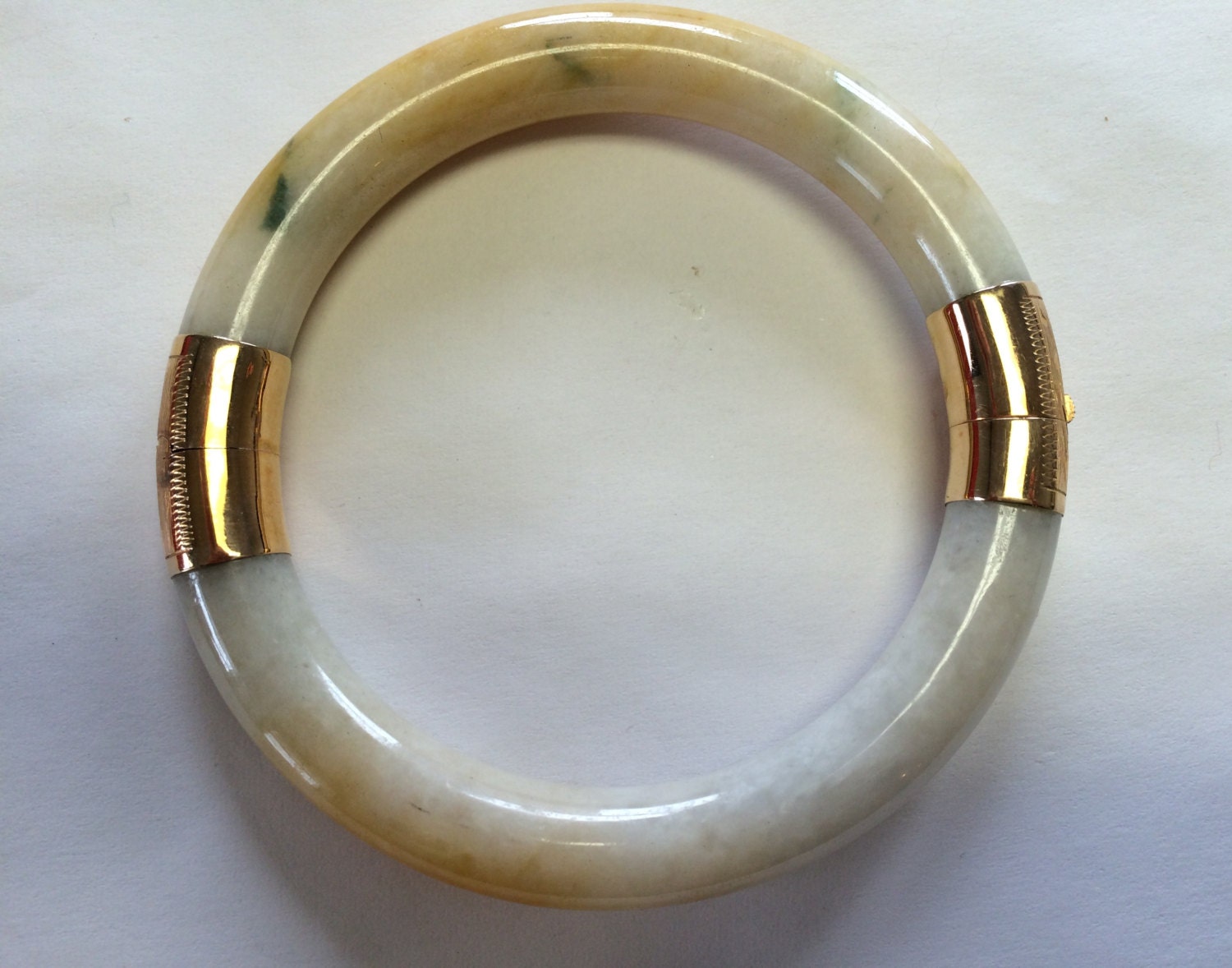 Jade and 14kt Gold Bangle Bracelet