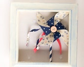 Fabric Pinwheel in Navy and Cream 8.5" square