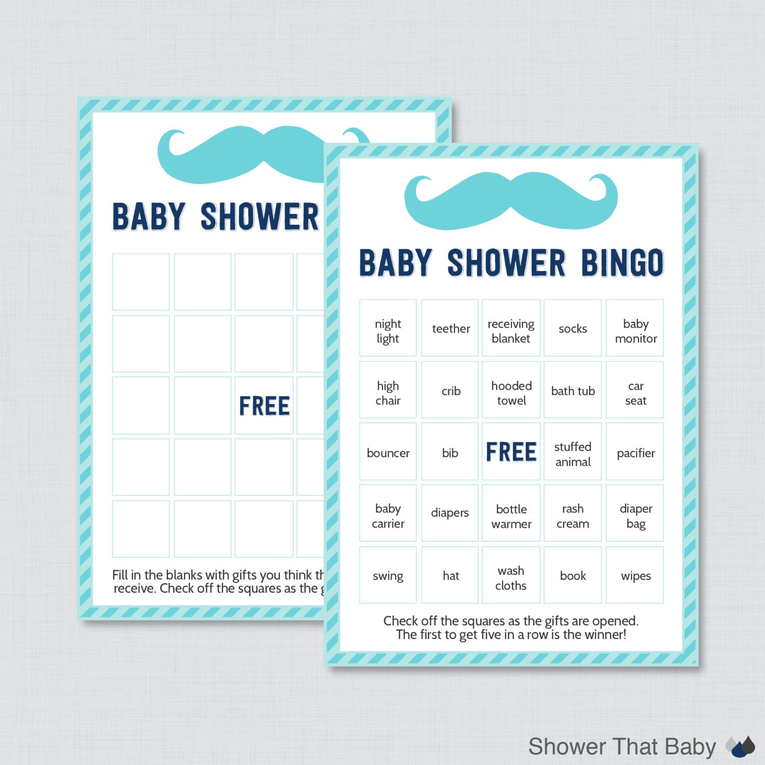 shower baby cards baby bingo by ShowerThatBaby Cards Baby Printable Mustache Shower Bingo