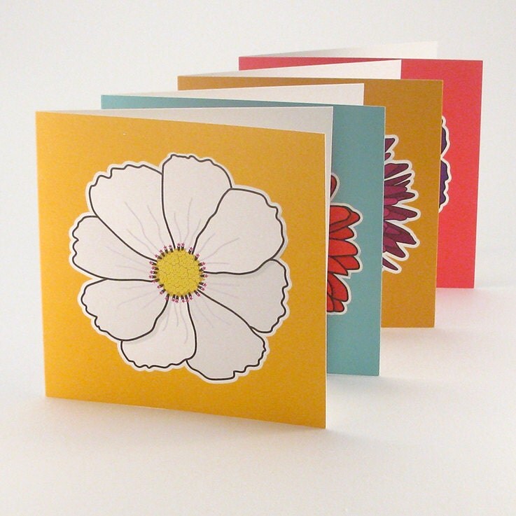 Bright floral greetings cards set of four. by KeylimeDesignLtd