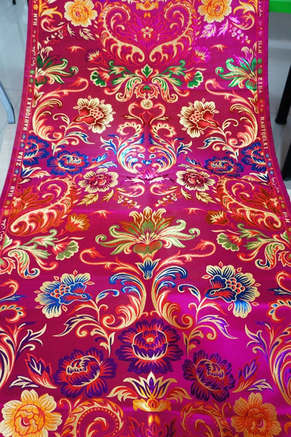 Asian fabric. Pink silk brocade. Fuchsia Fabric. by fabricAsians