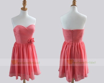 Sweetheart Strapless Coral bridesmaid dress , Bridal party Dress ...