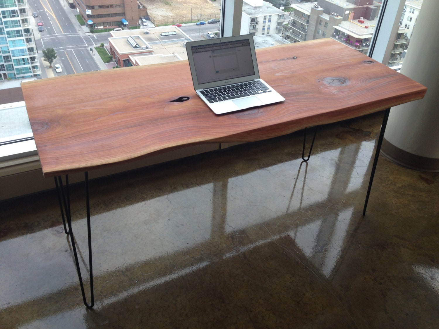 Solid Wood Desk Computer Table Live Edge Wood Mid Century