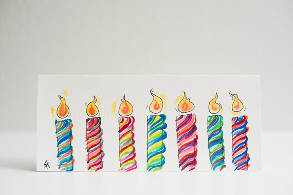Items Similar To Birthday Candles Original Watercolor Birthday Card On Etsy
