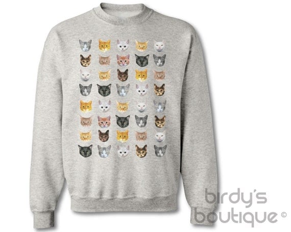 CAT FACE PRINT Sweater Sweatshirt Kitty Pet Mens & Womens Ladies Jumper Meow Feline Celine New Kitten Cute Love Crazy Hip - Birdys Boutique