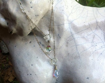 Art Nouveau Crystal Double Strand Briolette Necklace
