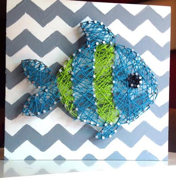 Items similar to Fish String Art, Nursery Decor, Baby Boy, Chevron on Etsy