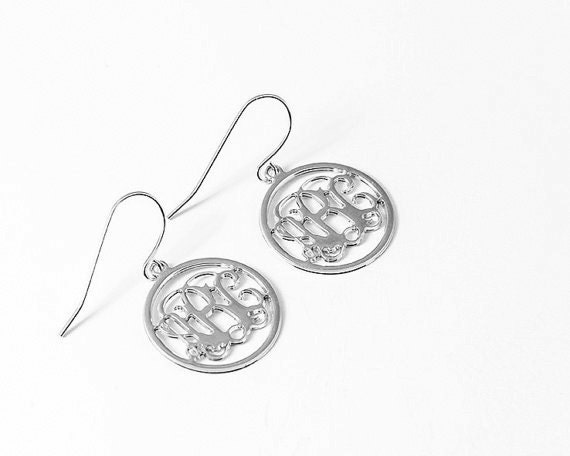 Silver Round Monogram Earrings - 1 inch Personalized Monogram