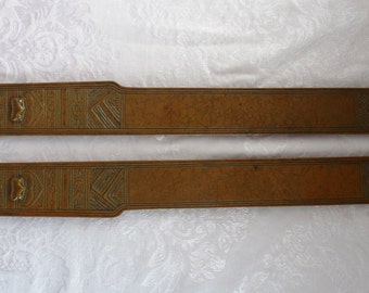 signed TIFFANY STUDIOS Set Two Bronze Blotter Ends in the American Indian Pattern #1181