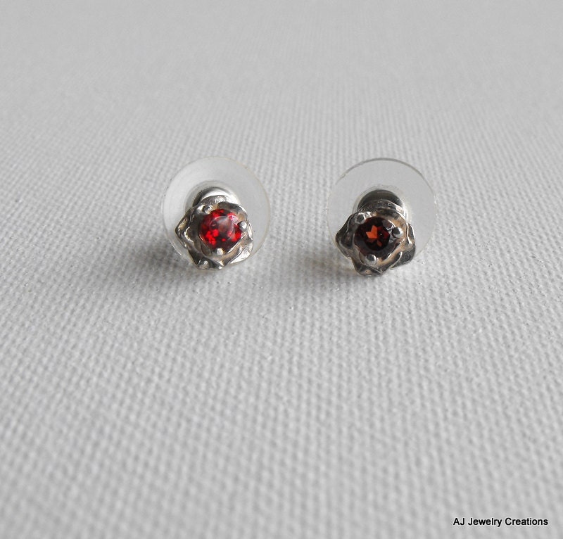 Garnet Sterling Silver Earrings Gemstone Earrings