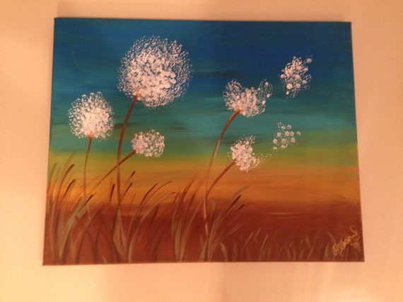 Dandelions Blowing in the Wind Painting 16x20 canvas