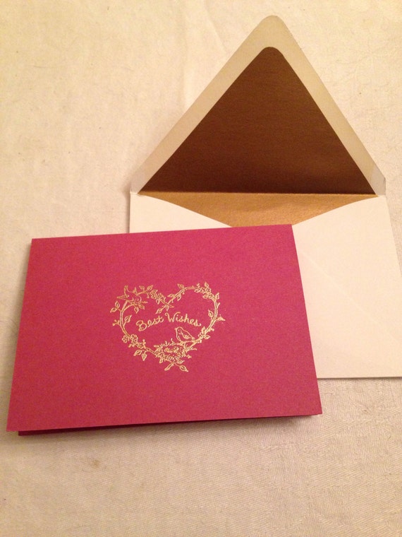 Hand stamped Queens Gold Heat Embossed Wedding Card Elegant