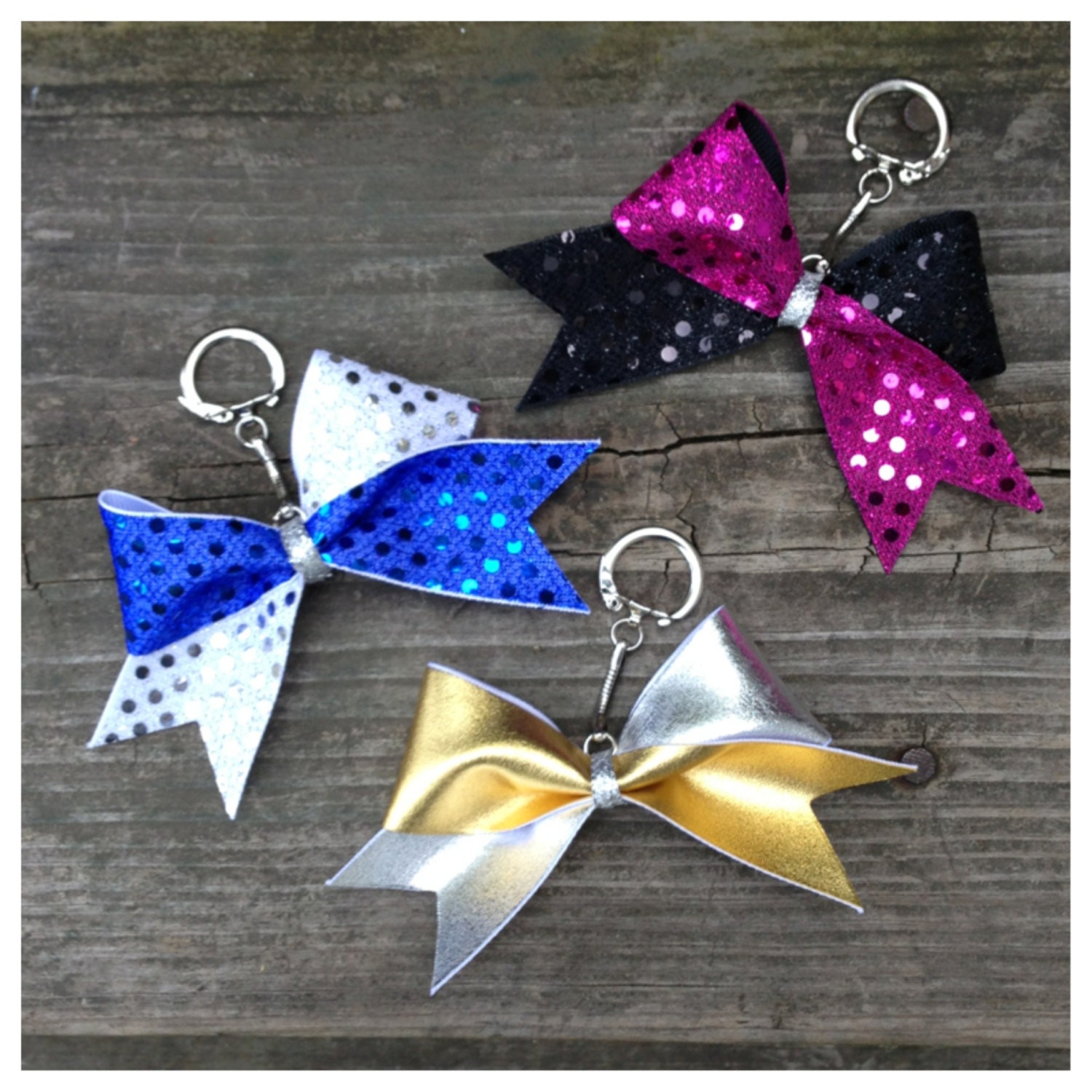 Mini Cheer Bow Key chain Pink Blue or Gold
