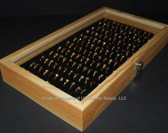 2 Key Lock Locking Natural Wood Glass Top Lid 144 Ring Black Showcase Jewelry Display Cases 2 Key Lock Locking Natural Wood Glass Top Lid 144 Ring Black Showcase Jewelry Display Cases